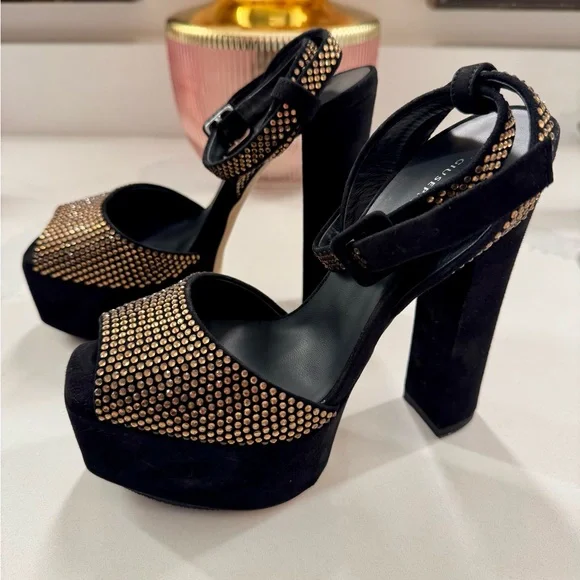 Giuseppe Zanotti Black Heels with Gold Studs